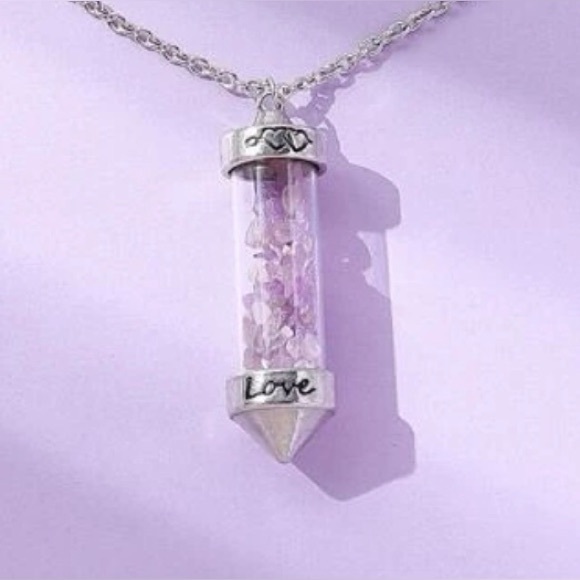 Amethyst Love Vial Tiny Lavender Float Stone Engrave Bottle Chakra Heart Pendant - Picture 10 of 16
